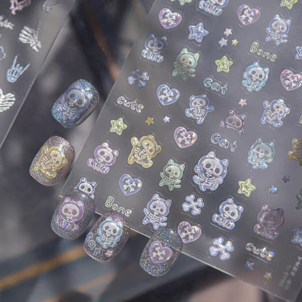 3D Skull Bone Gesture Heart Nail Stickers