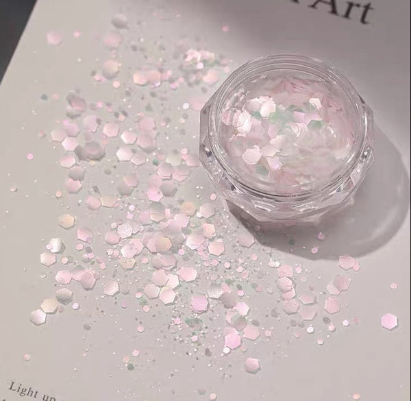 Nail Art Glitter Sequins, Aurora Pink Mermaid, Flower Petal Cherry Blossom Star Shapes