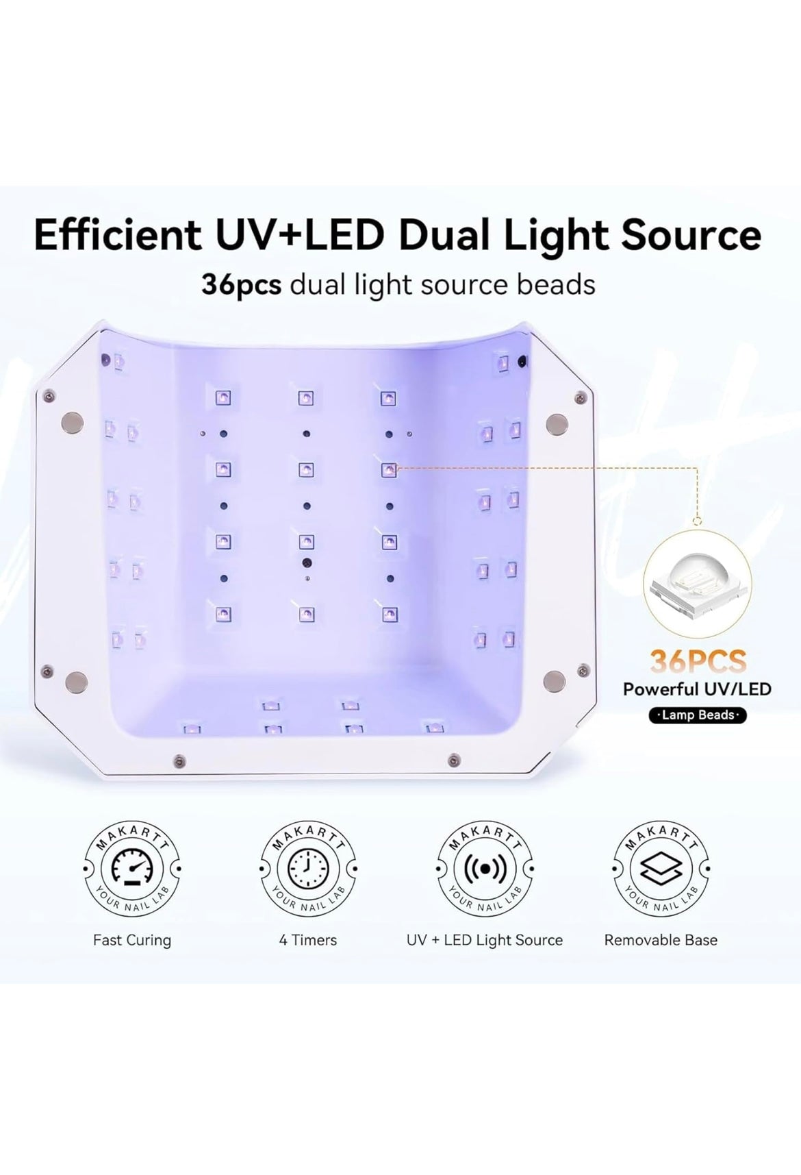 Makartt UV nail light 36W with 4 timers (cordless lamp/ rechargeable)