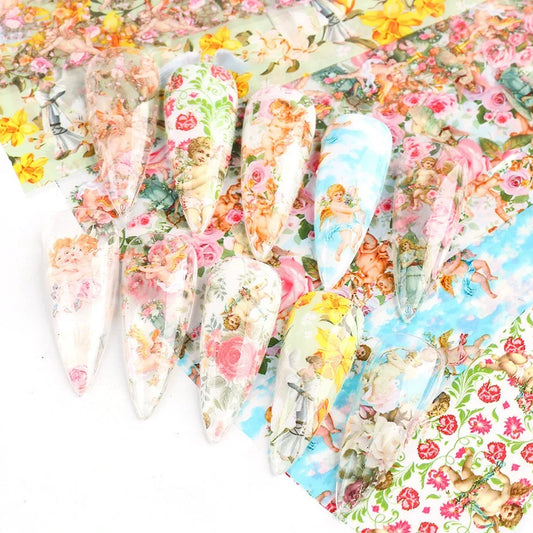 Cupid Style Floral Foil Paper Nail Art