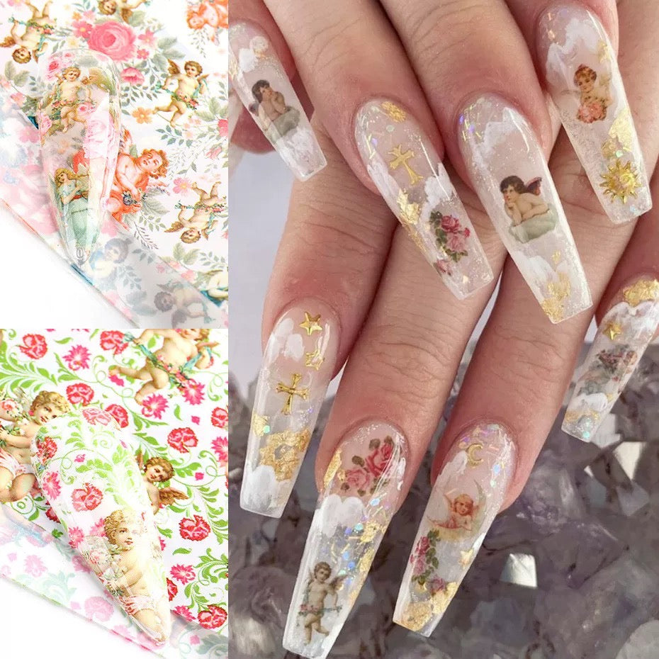 Cupid Style Floral Foil Paper Nail Art