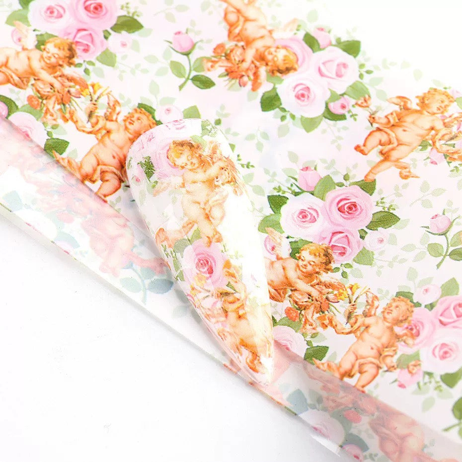 Cupid Style Floral Foil Paper Nail Art