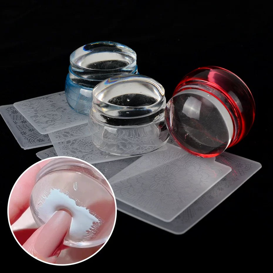 Silicone Nail Stamping Set Transparent Visible Body Jelly Nails Art Template Tools with Scraper for DIY Nail