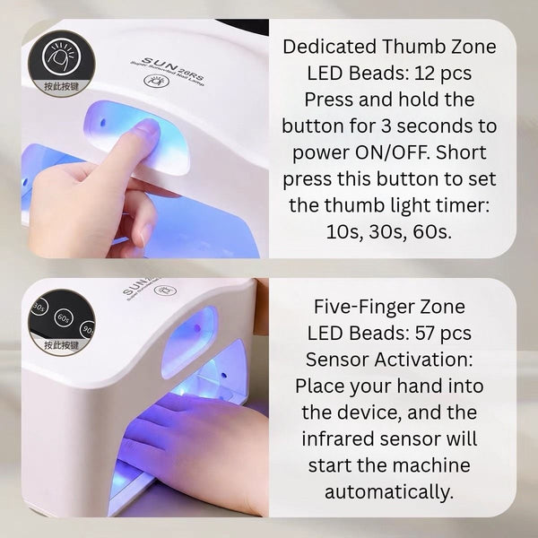Dual-Zone Automatic Sensor UV/LED Nail Lamp – Top & Bottom Curing & Detachable Base SUN26RS