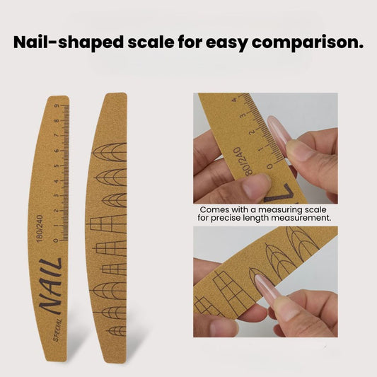 Washable nail file with scale-Professional nail shaping file and nail measurement ruler