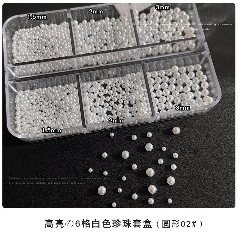 Pearl Nail Charm 3 Sizes Flat/Curved Base White Nail Decor