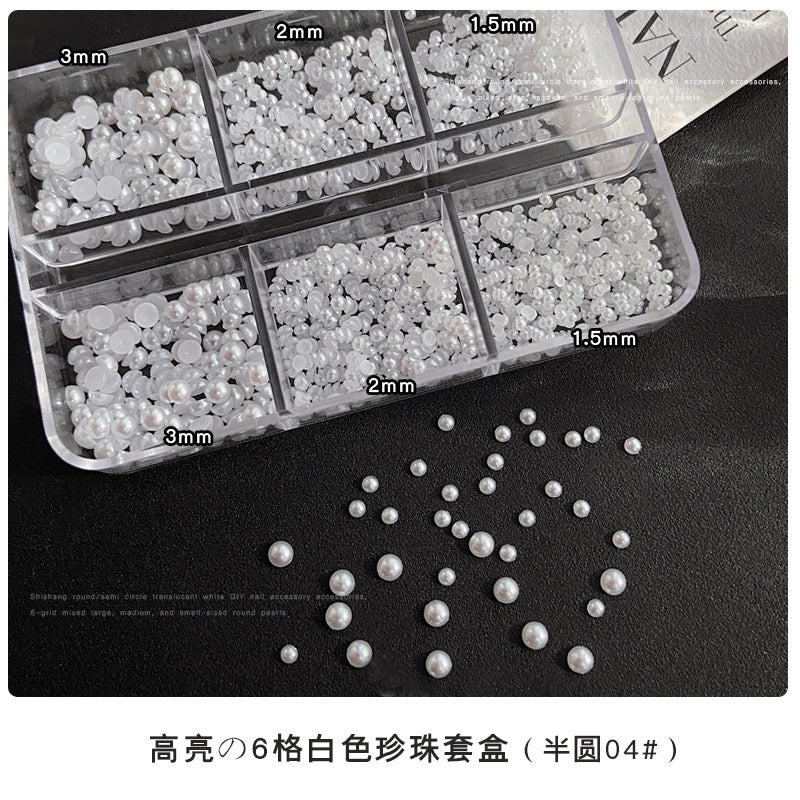 Pearl Nail Charm 3 Sizes Flat/Curved Base White Nail Decor