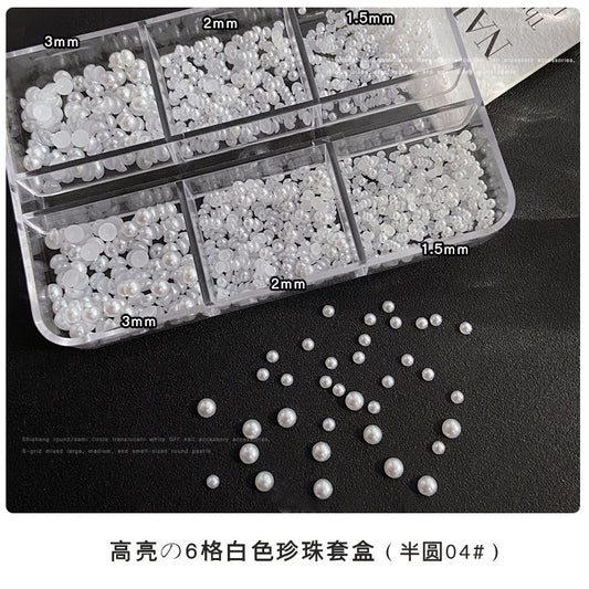 Pearl Nail Charm 3 Sizes Flat/Curved Base White Nail Decor