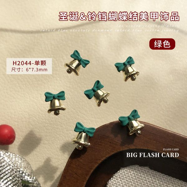 4pcs Red/Green/Gold/Silver Christmas bell with bowtie Nail Decoration Charm