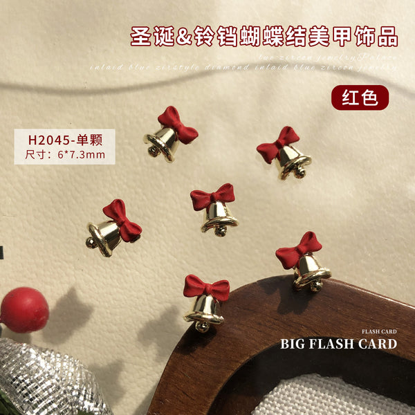 4pcs Red/Green/Gold/Silver Christmas bell with bowtie Nail Decoration Charm