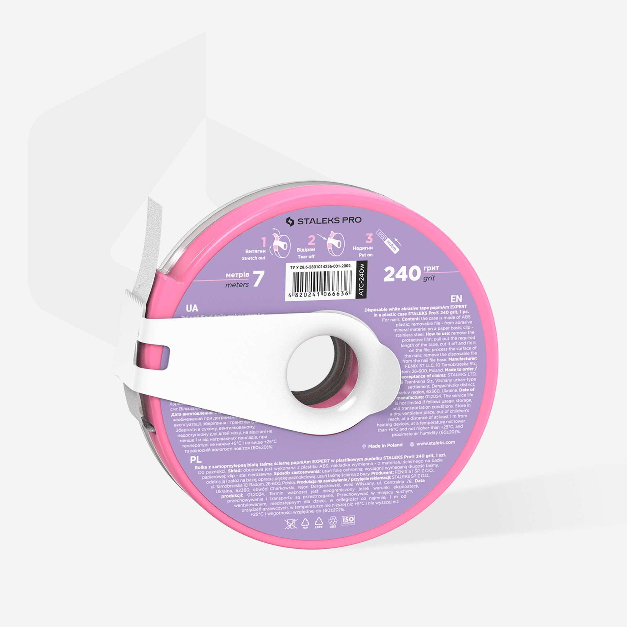[Staleks] Disposable white abrasive tape papmAm EXPERT 240 grit (in a plastic case)