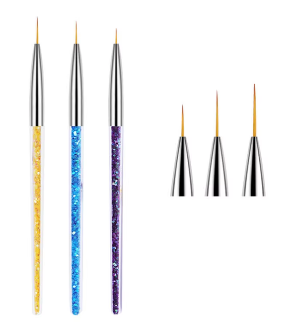 3Pcs Nail Art Liner Brush Set – French Stripe, Fine Line, 3D Tip & Gel Painting Brushes