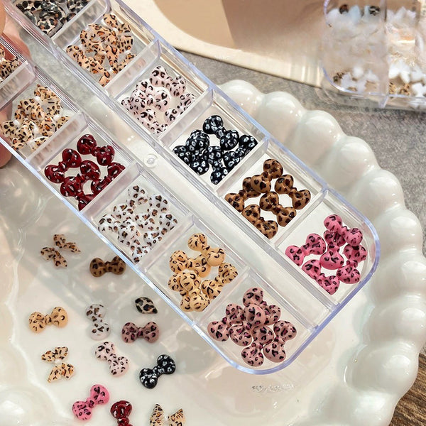 Leopard Print Bow 3D Decoration 12 Styles in One Case