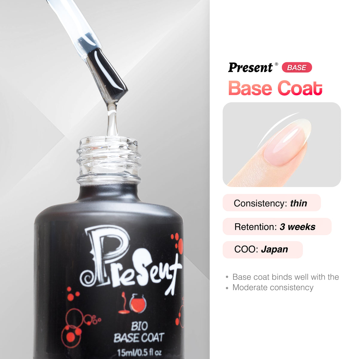 Present - Gel Polish Base/Top Coat (no wipe)15ml