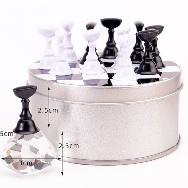 14pcs Nail Art Practice & Display Stand with Crystal Nail Tip Holders with Base & Storage Box