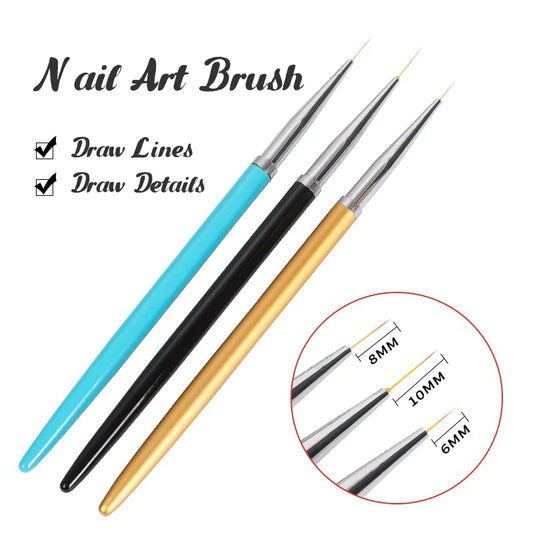Liner Nail Art Brush Set (3pcs/6,8,10mm)