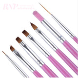 Nail Art Brush Set All-in-one with Cuticle Pusher (7pcs Pink)