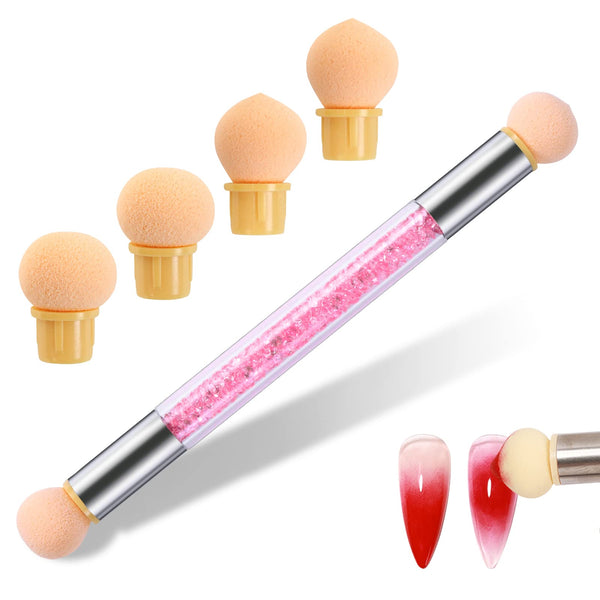 Nail Art Tool Dual Pointed Ombre Sponge Tool with 4 Replacement Heads