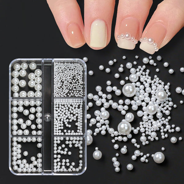 Pearl Nail Charm 3 Sizes Flat/Curved Base White Nail Decor